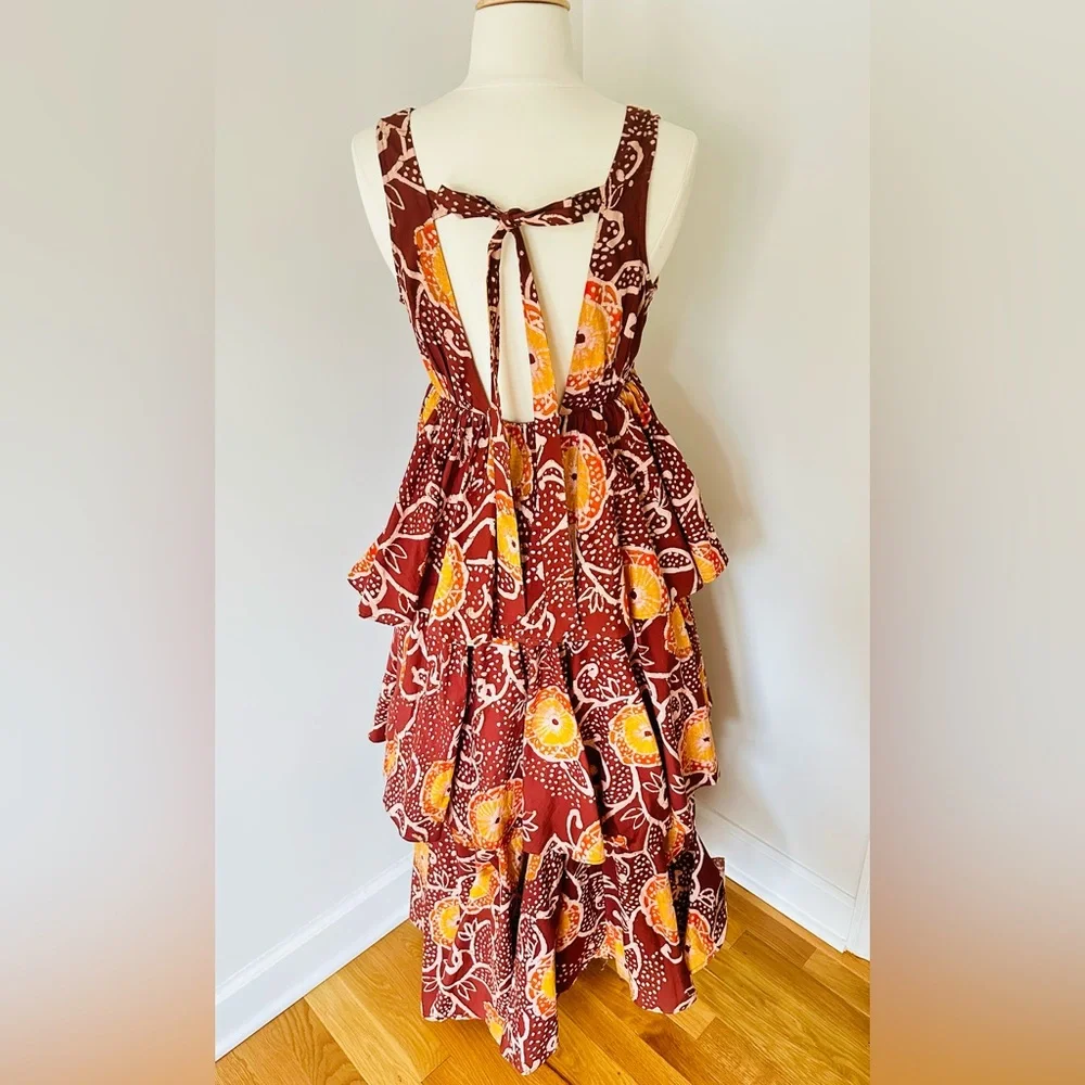 Anthropologie Atsu V-Neck Brown and Gold Ruffled Maxi Dress - Picture 7 of 10